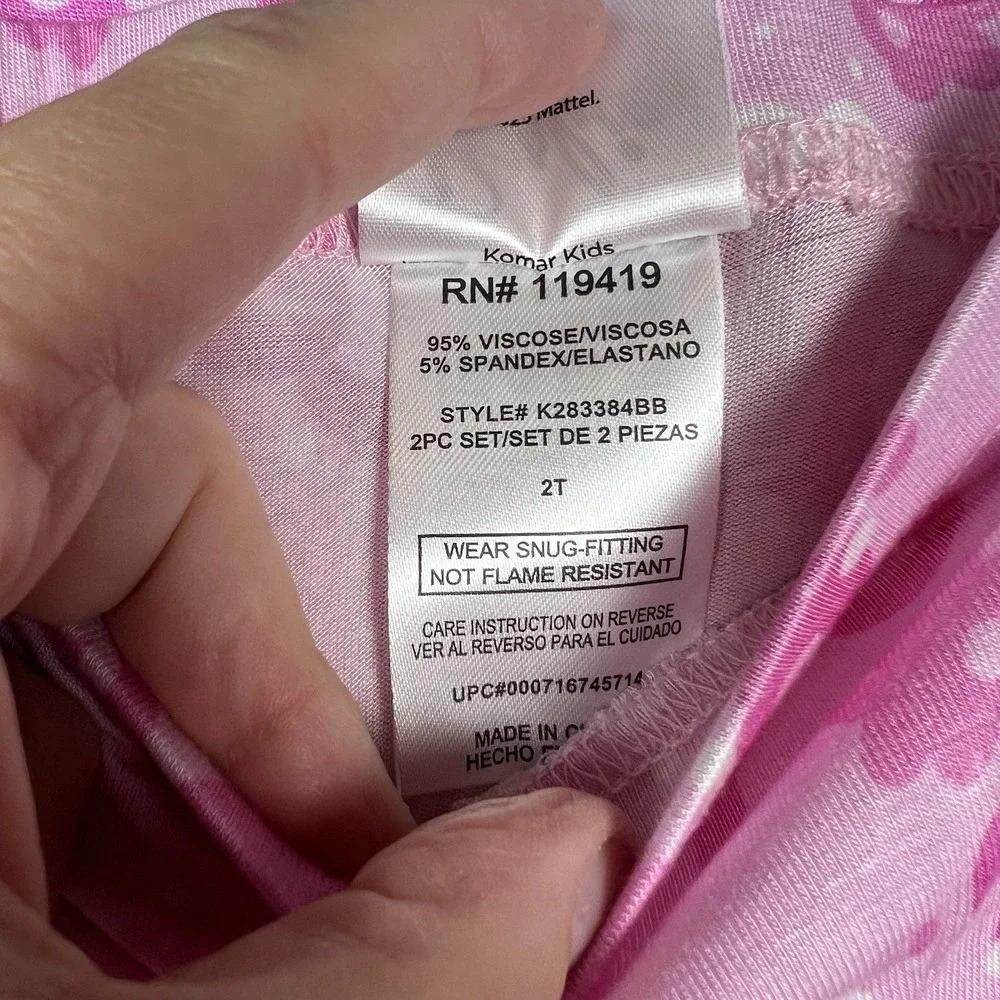 BARBIE Toddler Pajamas Set‎ Size 2T Pink and White Viscose Stretchy